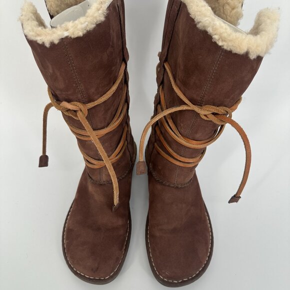 UGG Women’s Catalina Brown Leather Shearling Lace-Up Mid Calf Boots Size 8 - Picture 7 of 15